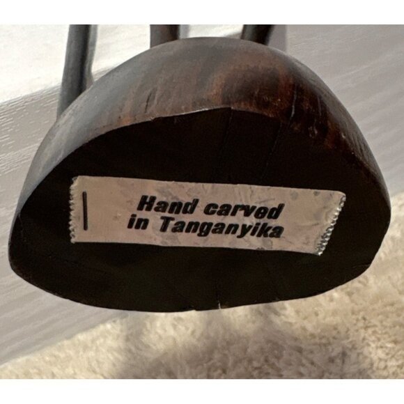 African Man Wood Sculpture with Cane 11" Tall Hand Carved In Tanganyika - Picture 8 of 10